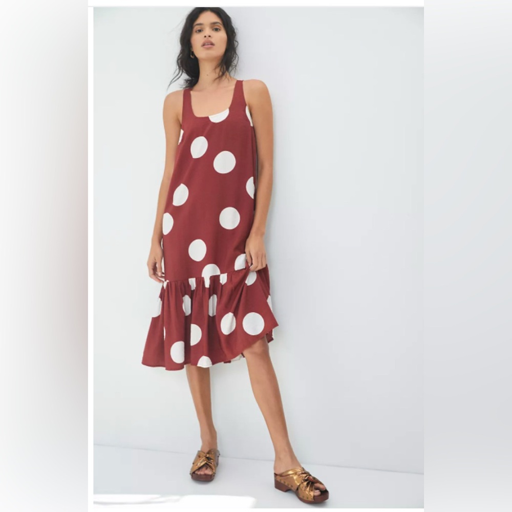 Anthropologie Michaela Flounced Polka Dot Dress
